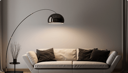 Room interior with sofa floor lamps